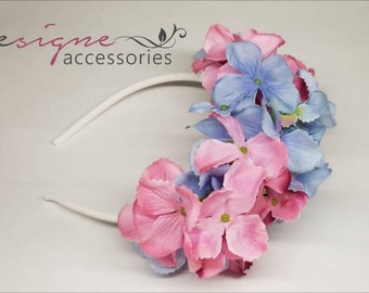 Gender reveal ideas Gender reveal party Gender reveal headband Pink and blue headband Hydrangea headband Blue Pink hairband Floral hydrangea