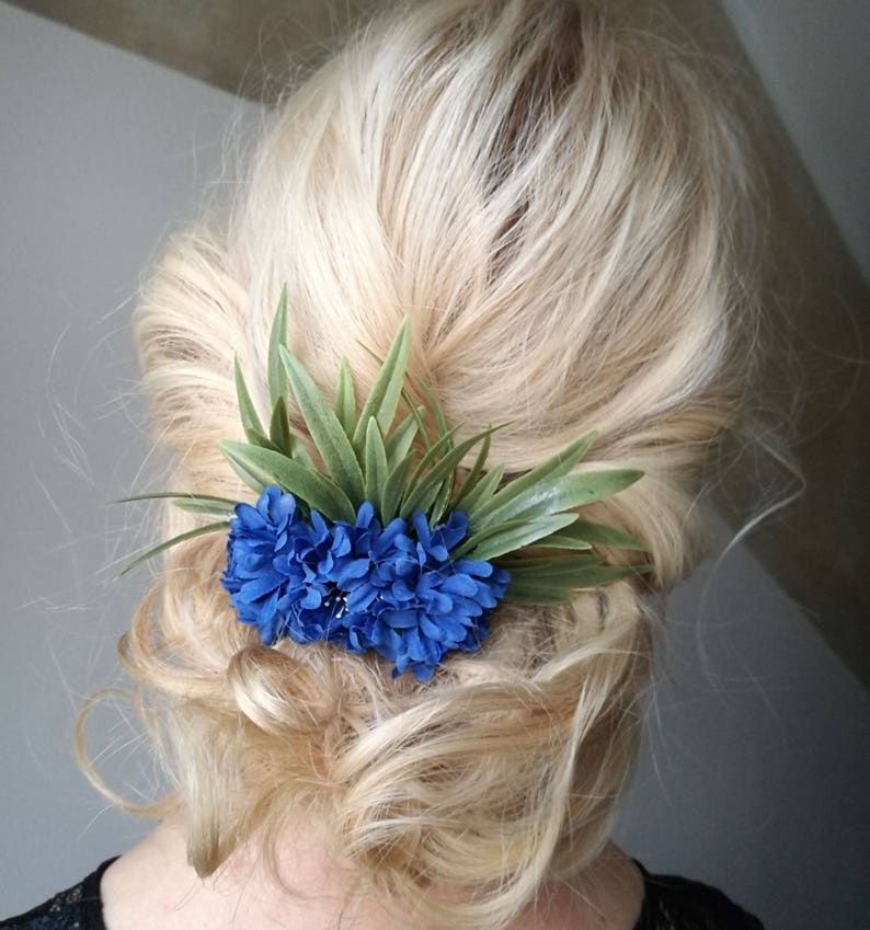 Cornflower hair comb Cornflower pin Blue hair comb Blue Etsy