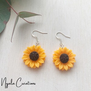 Resin Sunflower Earrings: Sterling Silver Hooks, Handmade Charm