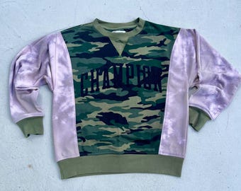 Camo Champion X Mocha Tiedye Upcycled Crewneck Sweatshirt