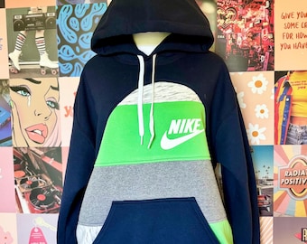 Navy Gray X Green Nike Upcycled Hooded Sweatshirt