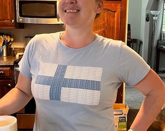Womens T-shirt - FINNISH SISU Flag - Gray or Light Blue