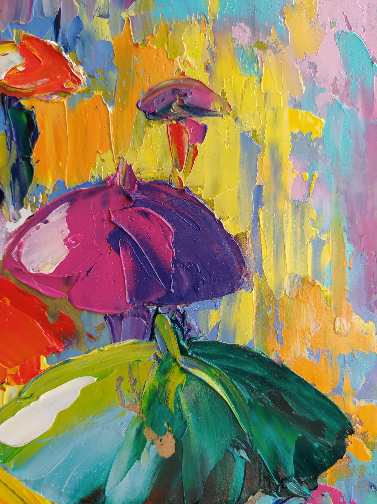 In the Rain Umbrella Oil Painting Colored Umbrellas | Etsy