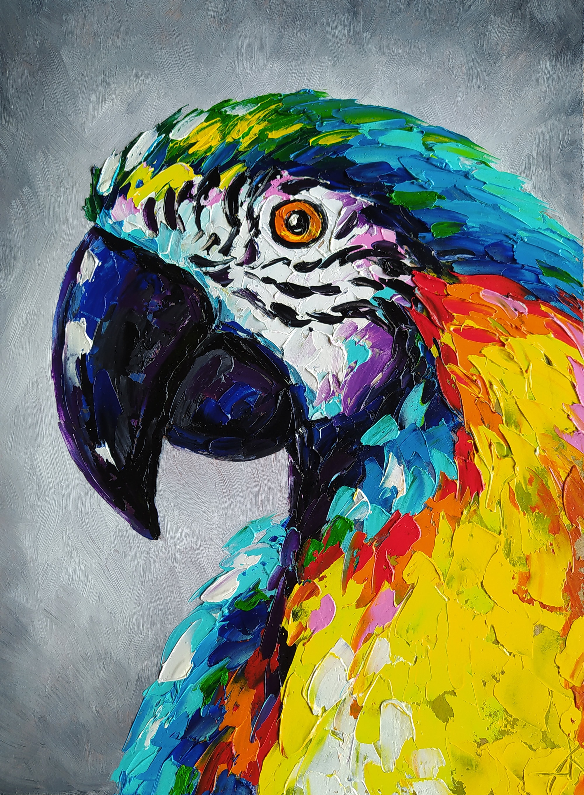 Colorful parrot oil painting – Original bird portrait artwork – Tropical wall art – Exotic home decor – Animals oil painting – Parrots art