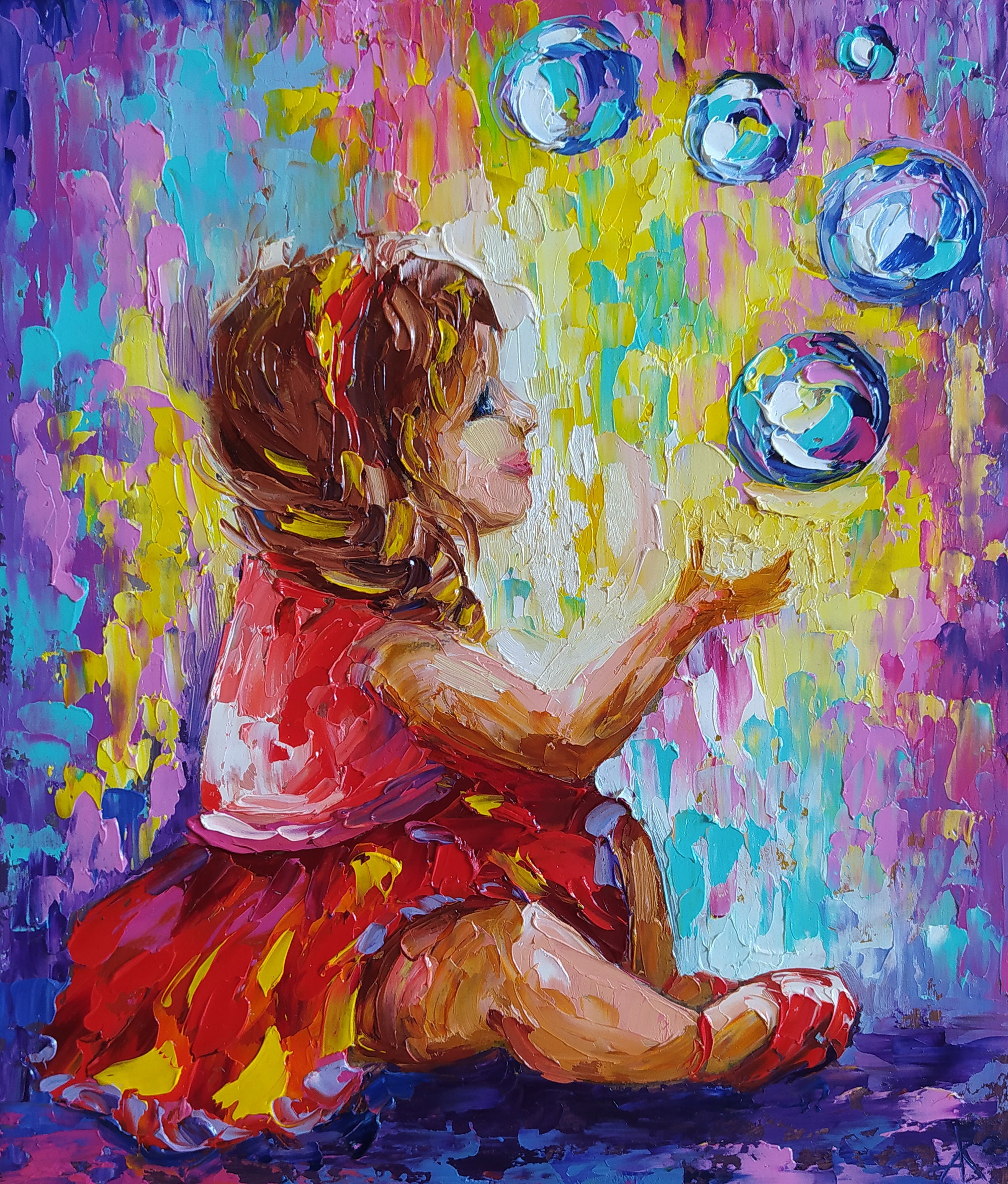 Happiness is in the Little Things, Childhood, Child, Oil Painting ...
