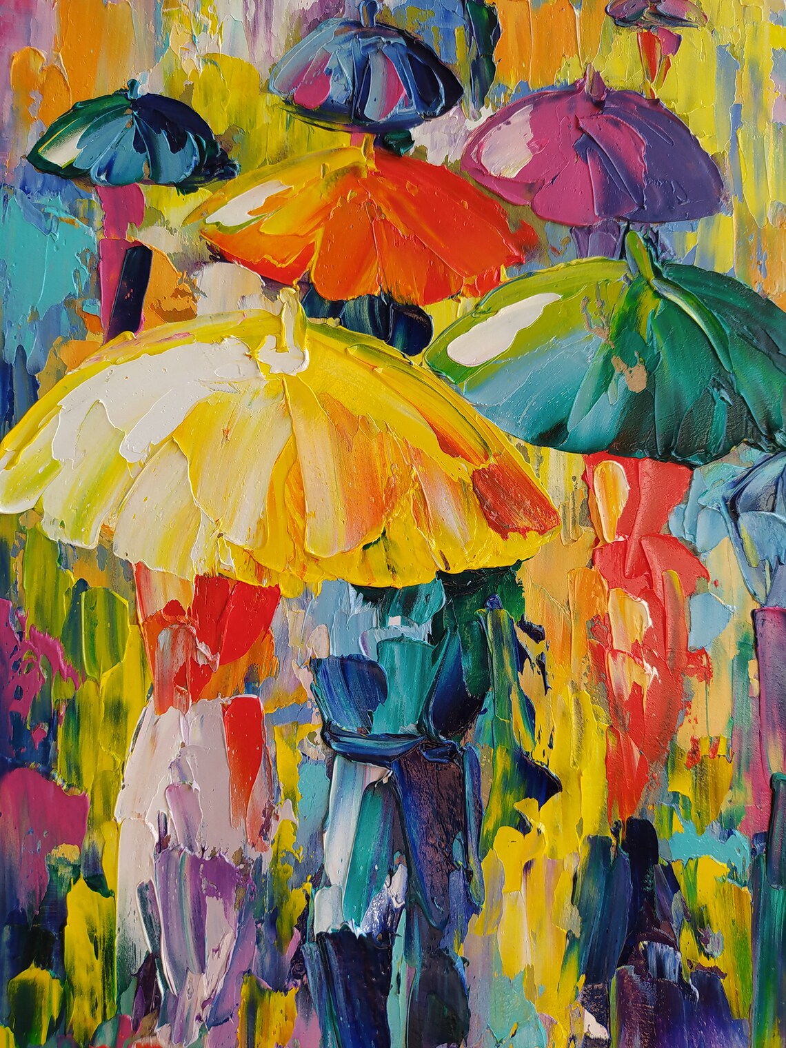 In the Rain Umbrella Oil Painting Colored Umbrellas Etsy