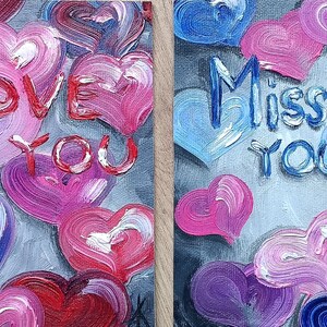 Love you, miss you, Ölgemälde, Postkarte, Minibilder, kleine Ölgemälde, Handmalerei, Alternative zu Postkarten, Postkartengröße