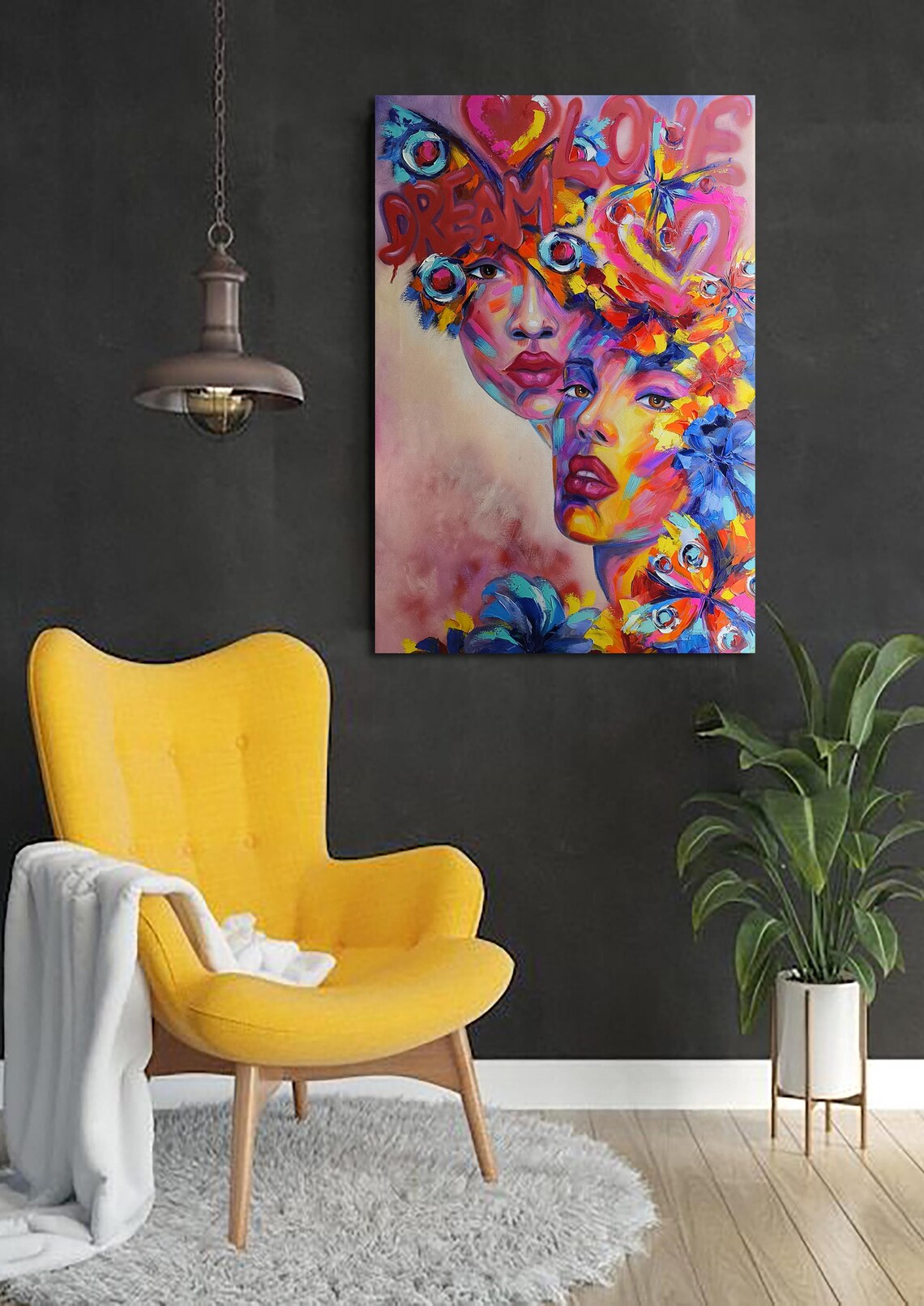 Abstract Portrait of Two Women With Flowers – Original Oil Painting on ...