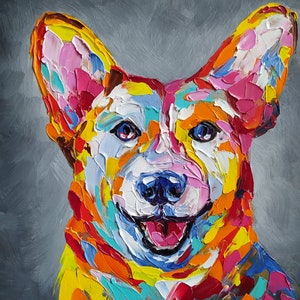 Colorful Corgi Oil Painting: Whimsical Dog Portrait