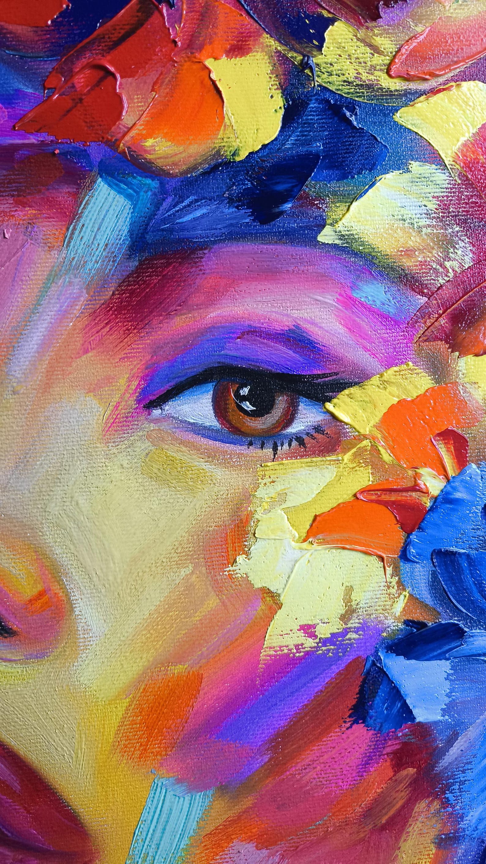 Abstract Portrait of Two Women With Flowers – Original Oil Painting on ...