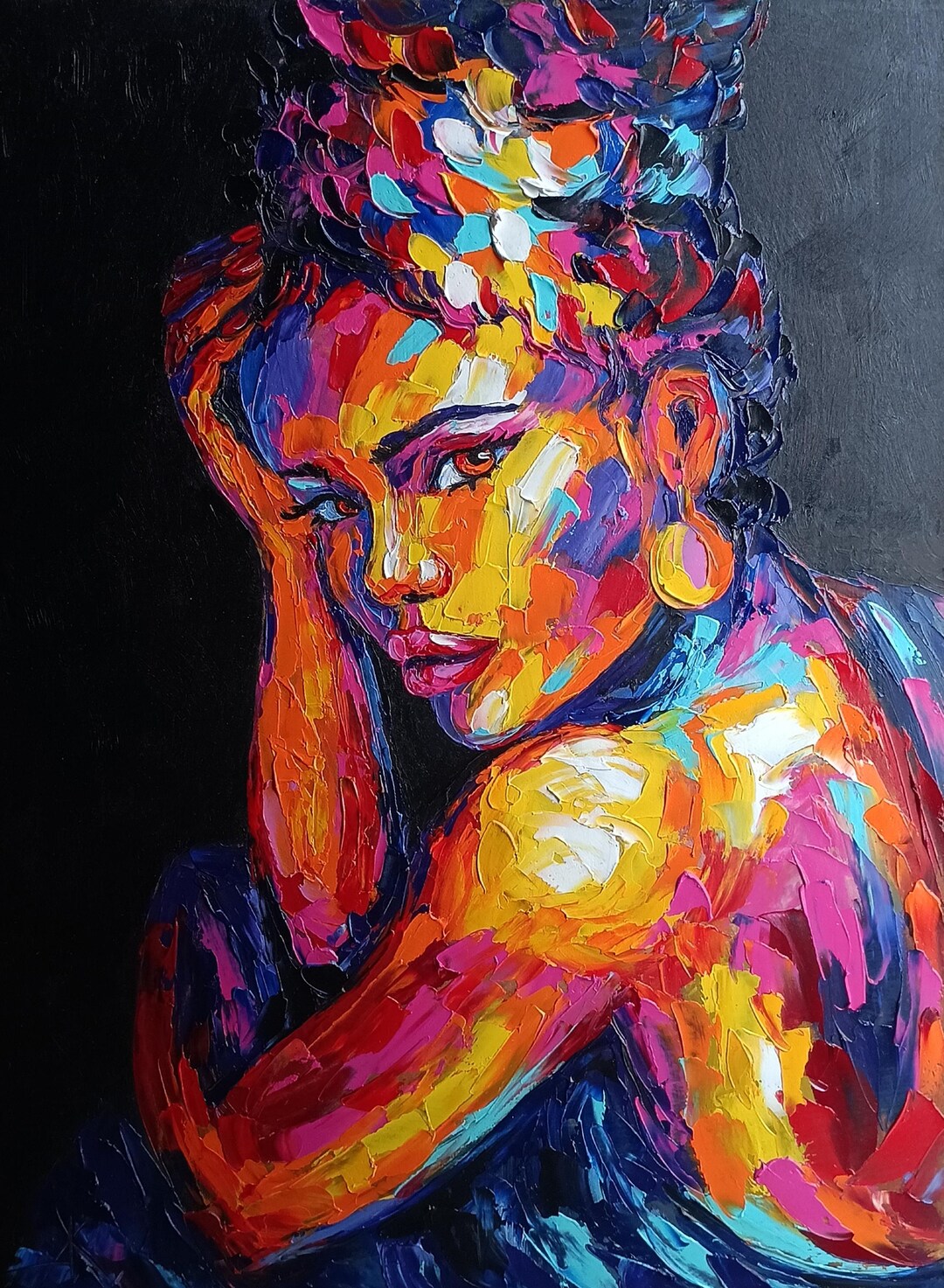 Abstract Woman Oil Painting: Colorful Portrait Art, Modern Home Decor ...