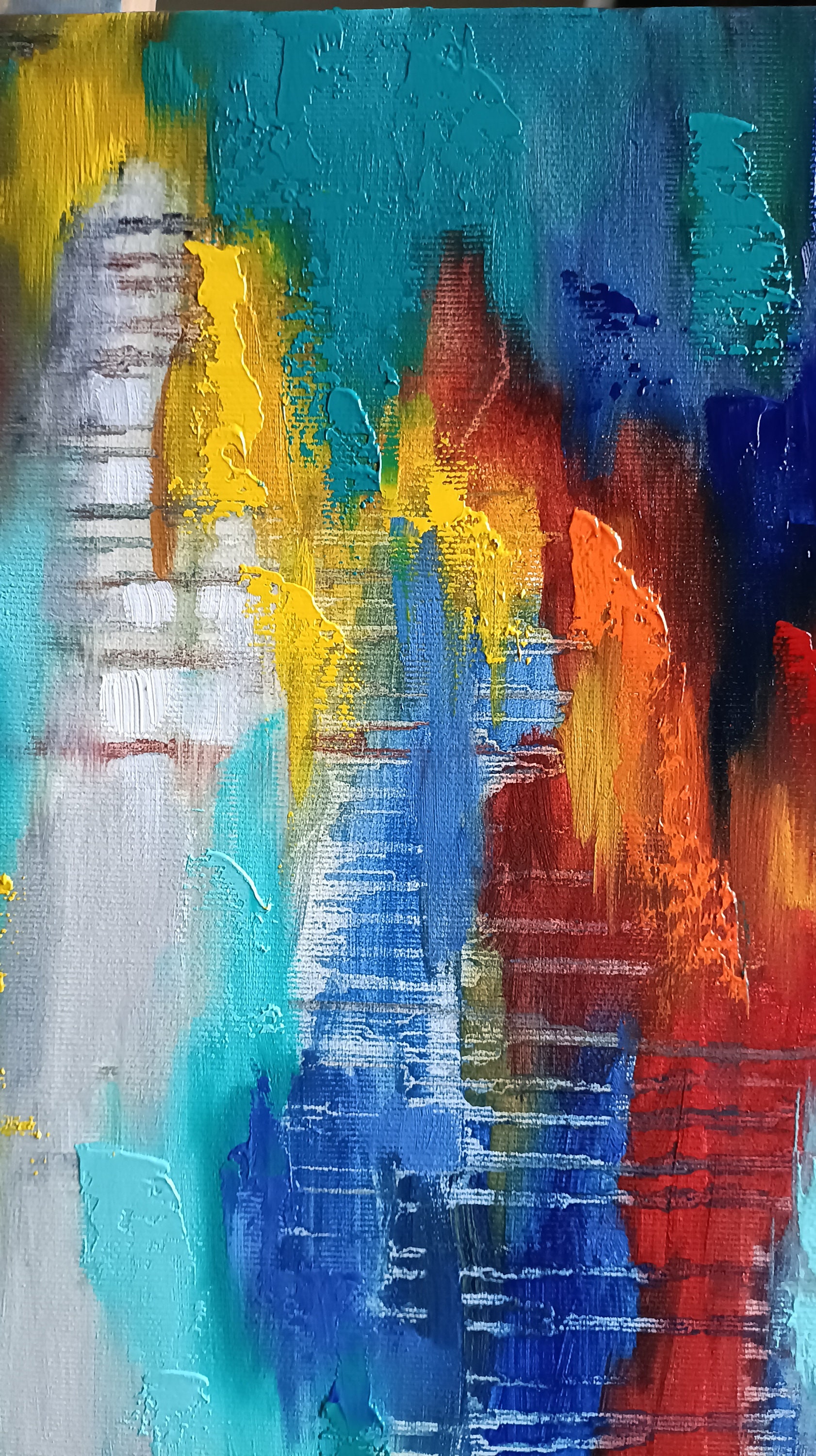 キャンバスに描かれた抽象油絵：赤と青の色彩（70 x 90 cm） - Etsy 日本