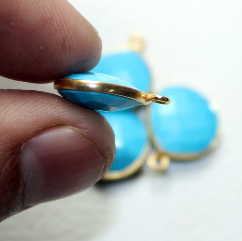 blue turquoise beads stone, 4 piece blue turquoise both side cut gemstone earring gemstone gold plated connector\\ hand made bazel jewelry