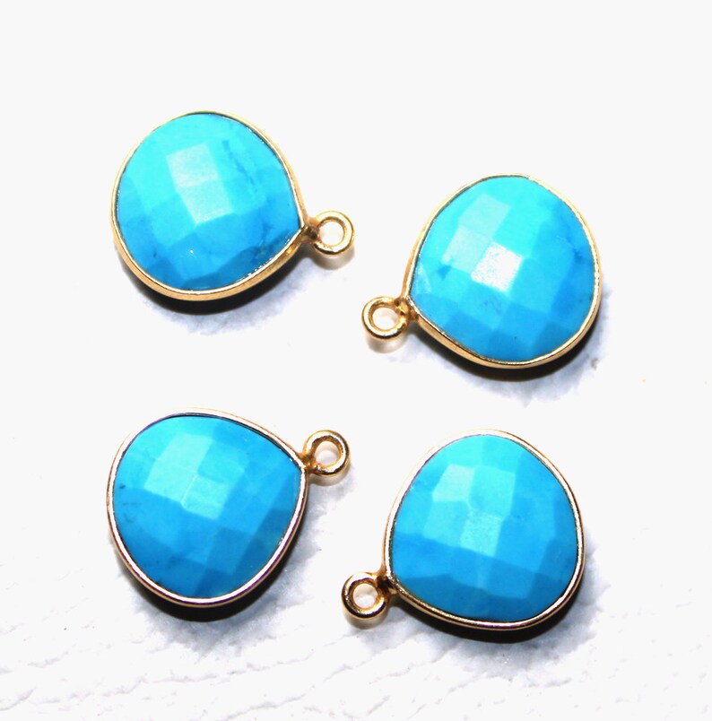 blue turquoise beads stone, 4 piece blue turquoise both side cut gemstone earring gemstone gold plated connector\\ hand made bazel jewelry