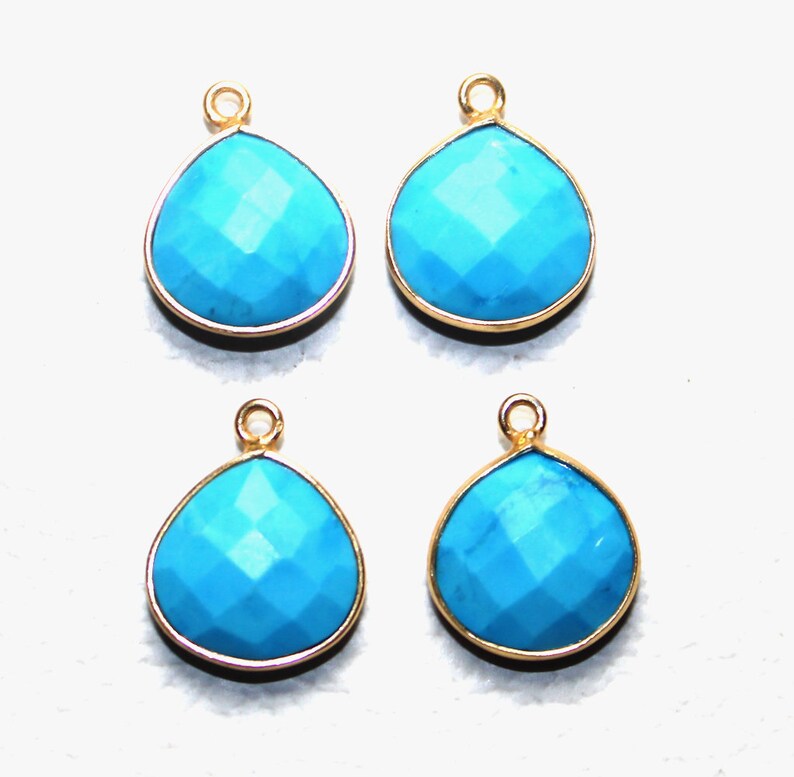 blue turquoise beads stone, 4 piece blue turquoise both side cut gemstone earring gemstone gold plated connector\\ hand made bazel jewelry
