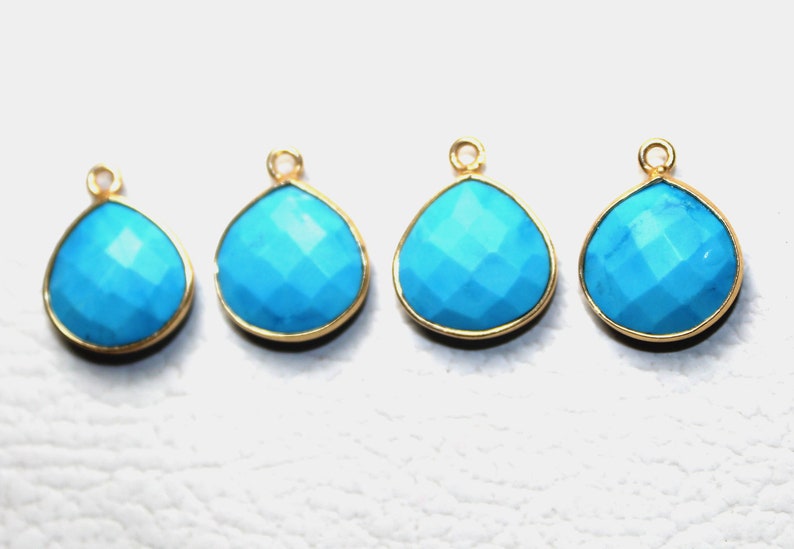 blue turquoise beads stone, 4 piece blue turquoise both side cut gemstone earring gemstone gold plated connector\\ hand made bazel jewelry