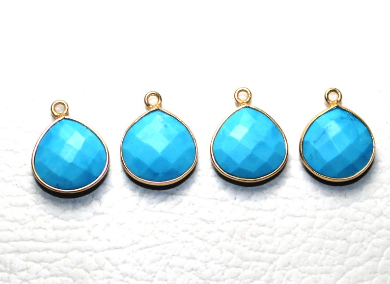 blue turquoise beads stone, 4 piece blue turquoise both side cut gemstone earring gemstone gold plated connector\\ hand made bazel jewelry