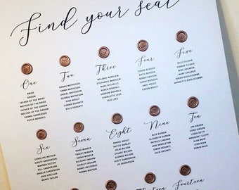 Table Plan with Wax Seal detail | Modern | On The Day | Stationery | Wedding | Minimal | Seating Plan | Wedding Sign | Wax Seal