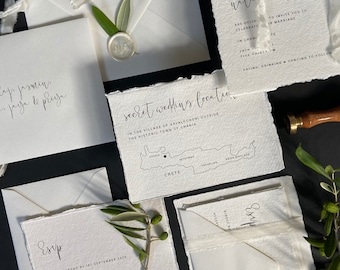 Luxury Wedding Invitations | Handmade Cotton Paper | Torn Edge | Wax Seal | Bespoke | Modern Wedding | Stationery | Invitations | RSVP
