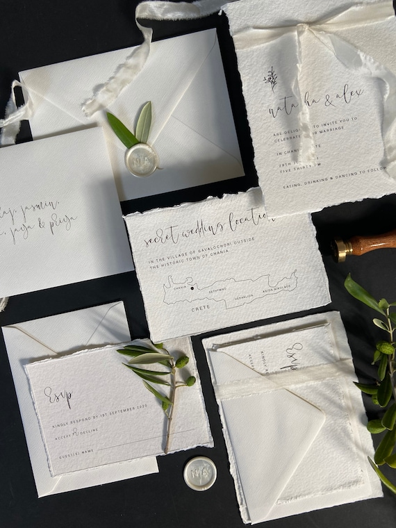Luxury Wedding Invitations Handmade Cotton Paper Torn Edge Etsy