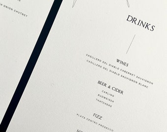 Large Drinks Menu | Wedding Table Signs | Black and white  | Contemporary | Luxury | Modern | Stationery | Place Setting | Minimal