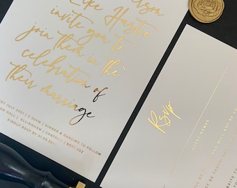 Modern Wedding Foil Invitations | White & Gold Invite | Calligraphy | Personalised | Minimal | Stationery | Invitations