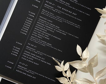 Wedding Itinerary | Order of the day | Order of Event | Black and white  | Contemporary | Luxury | Modern | Stationery | Minimal