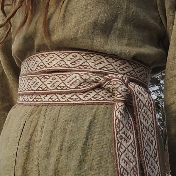 Ceinture tissée sur tablette 3,5 m - UNIQUE - 100 % laine - Clés et peignes - tissage sur tablette - ceinture tunique - médiévale