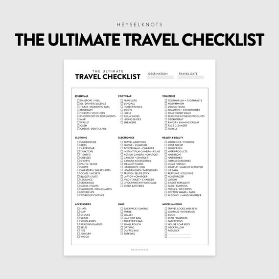The Ultimate Travel Checklist Packing List Digital Etsy
