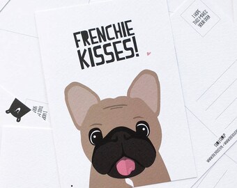 Postcard 'Frenchie Kisses' A6 - Frenchie - Bulldog - French Bulldog - French Bulldog - Fawn Bull - Bulletje