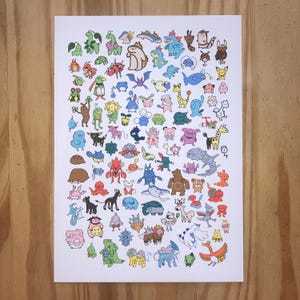 Johto Pokémon (Pokemon Gold e Silver) Pôster completo Pokédex tamanho A4 | Arte fofa de videogame | Decoração de parede