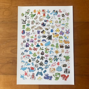 Hoenn Pokémon (Pokemon Ruby e Sapphire) Pôster tamanho A4 Pokédex completo | Arte de videogame fofa | Decoração de parede