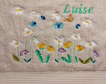 Towel embroidered with a flower meadow