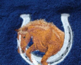 Towel embroidered with horse motif and name