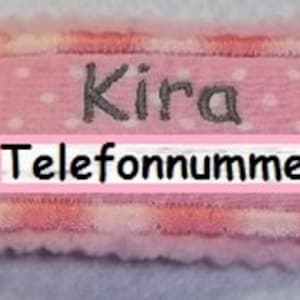 Kinderarmband aus Stoff mit Namen und Telefon Bild 1