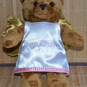 Schutzengel Teddy mit Namen und Daten bestickt Bild 2