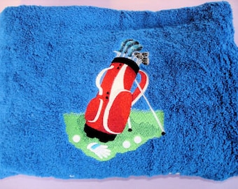 Handtuch/Duschtuch mit Golfbag bestickt