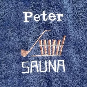 Grande serviette de sauna brodée d'un motif et d'un nom