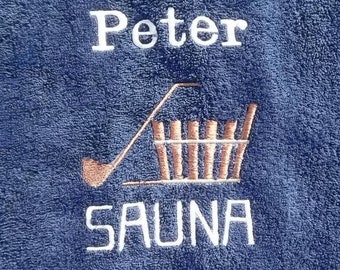 Large sauna towel embroidered with motif and name
