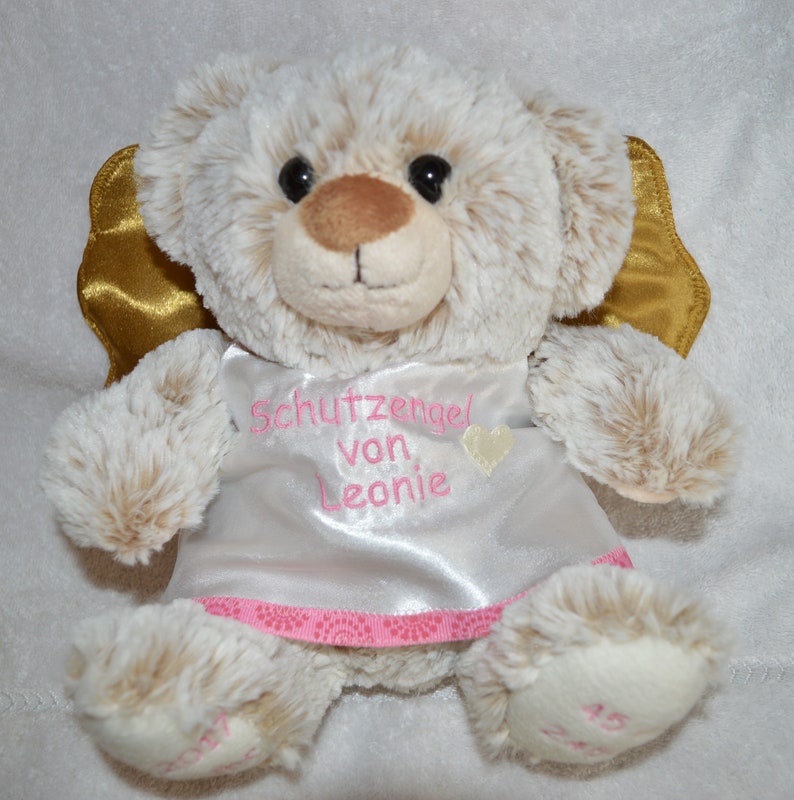 Schutzengel Teddy mit Namen und Daten bestickt Bild 6