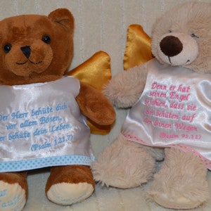 Schutzengel Teddy mit Namen und Daten bestickt Bild 1