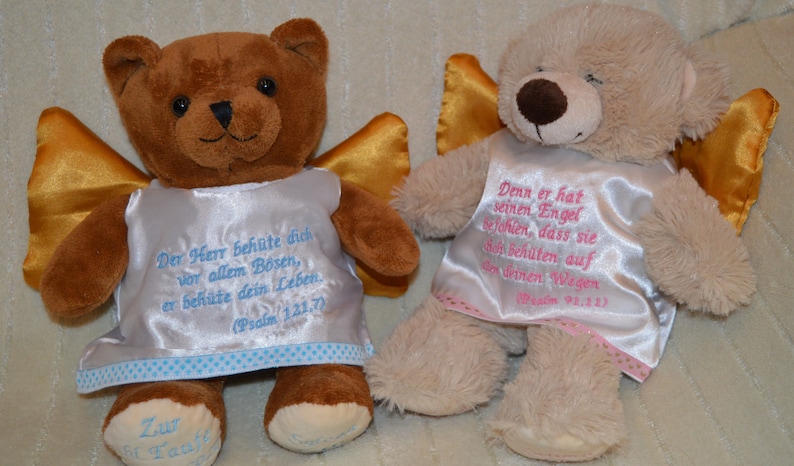 Schutzengel Teddy mit Namen und Daten bestickt Bild 1