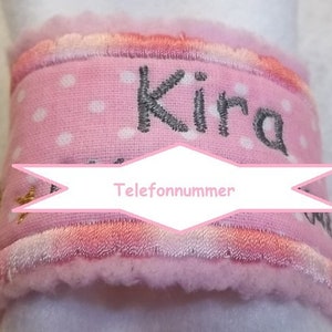 Kinderarmband aus Stoff mit Namen und Telefon Bild 2