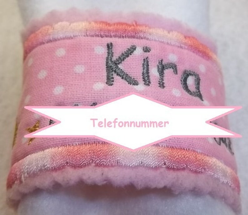 Kinderarmband aus Stoff mit Namen und Telefon Bild 2