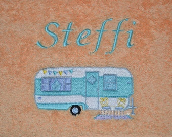 Towel embroidered with caravan and name