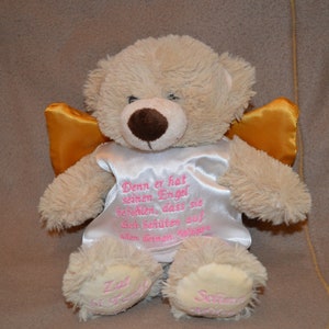 Schutzengel Teddy mit Namen und Daten bestickt Bild 7