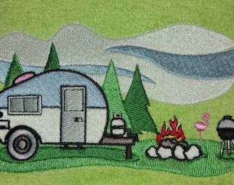 Serviette Motif "Camping, Caravane, Camping"