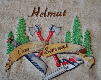 Towel with motif "Forest" or "Forest workers"