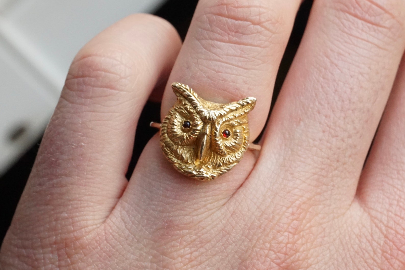Vintage 14K Gold Owl Ring Set With Eyes Etsy