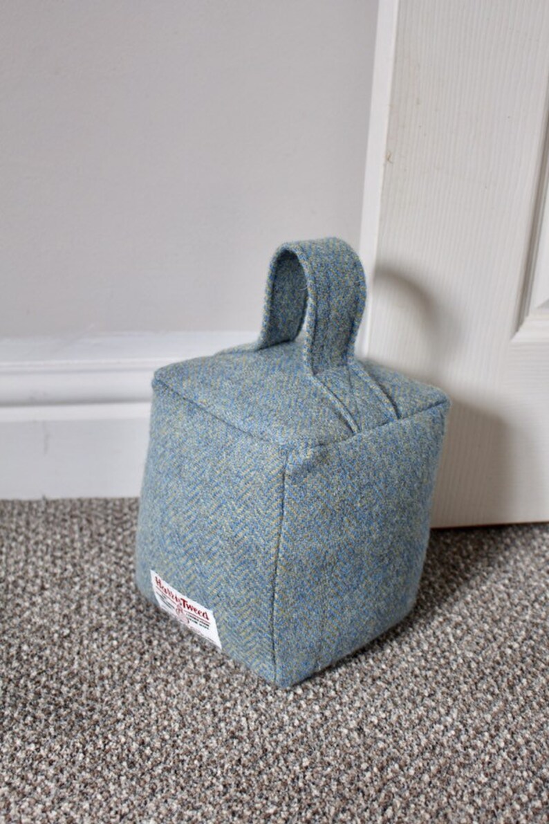 Blue Herringbone Harris Tweed Fabric Door Stop UK Etsy